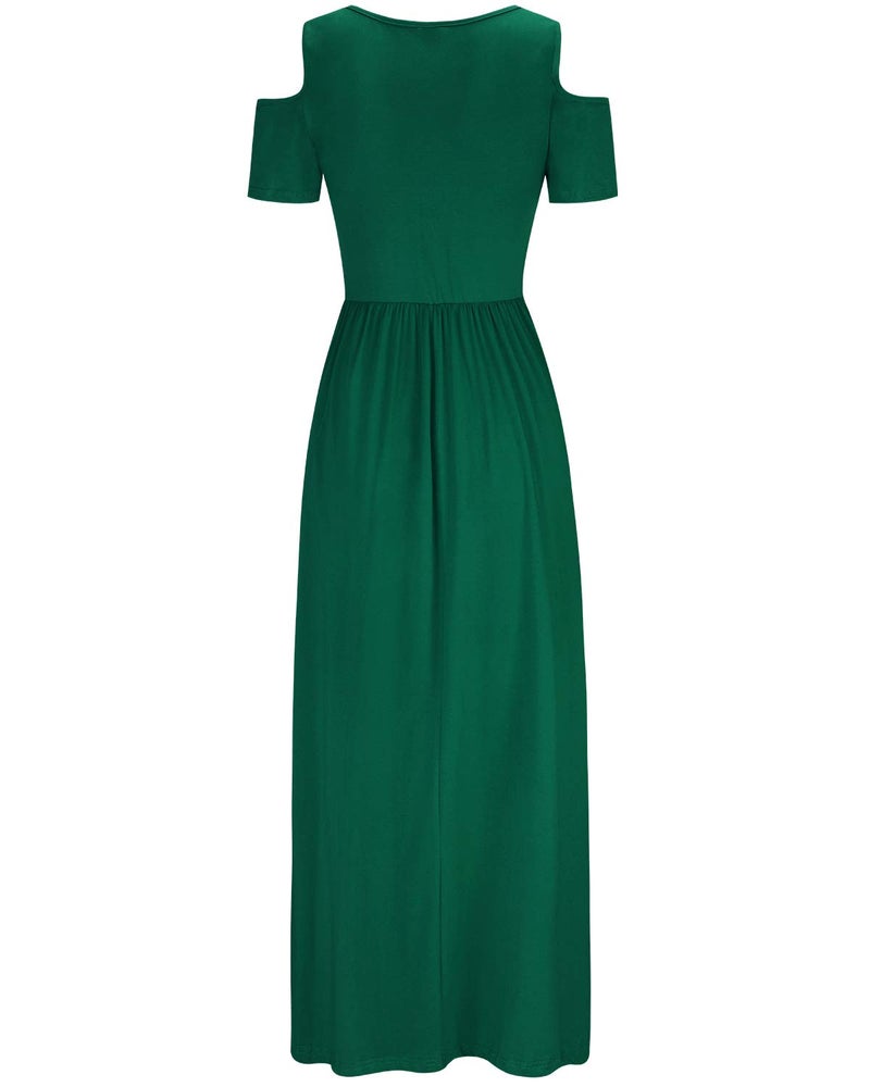 STYLEWORD Womens 2025 Green Cold Shoulder Short Sleeve Summer Casual Maxi Long Dress with Pocket(Green,L) - Image 4